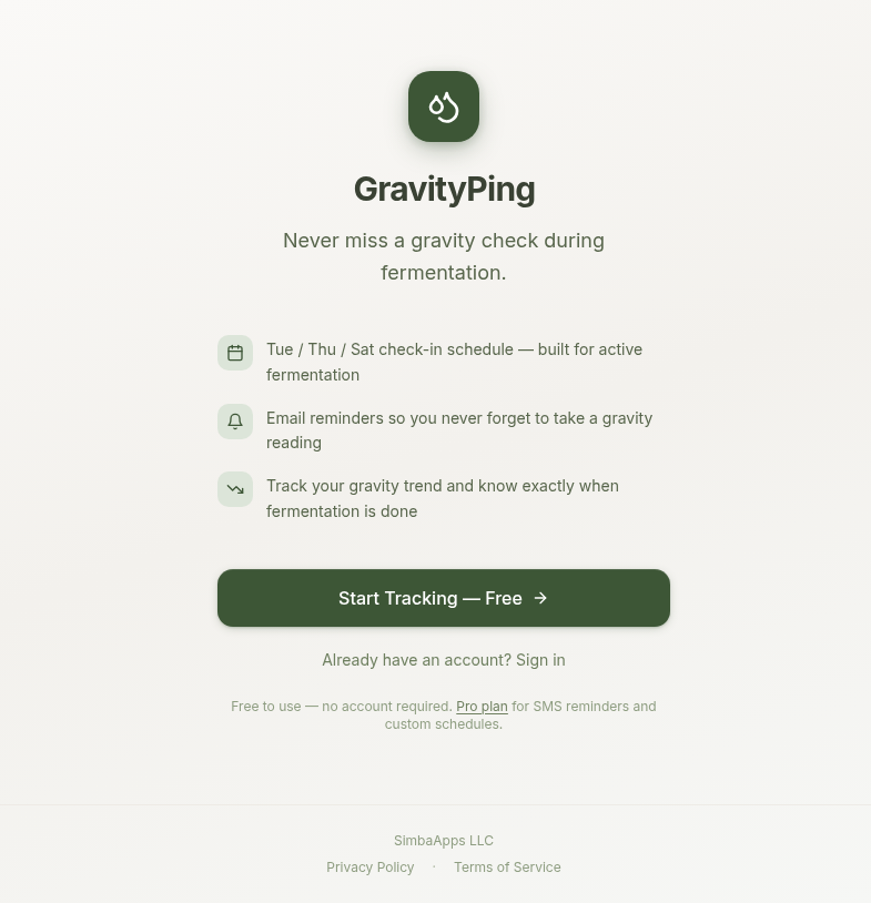 GravityPing landing page