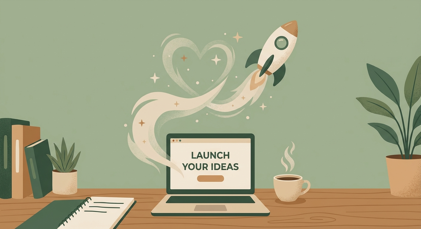 A small rocket gently launching from a desk - small but meaningful