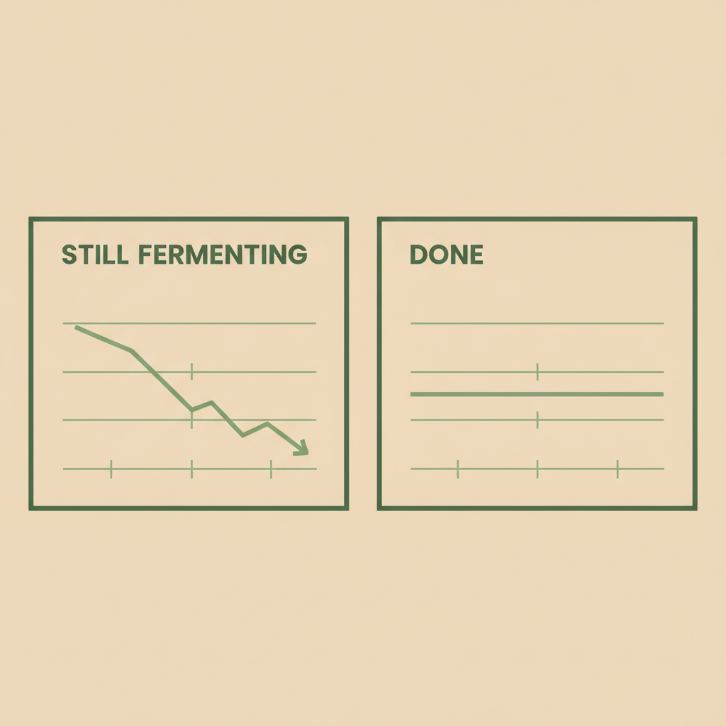 A gravity reading comparison showing 'still dropping' versus 'stable and done'