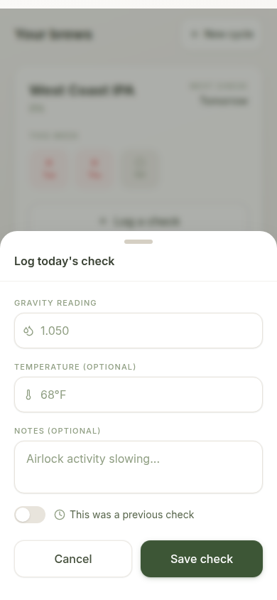Logging a gravity reading